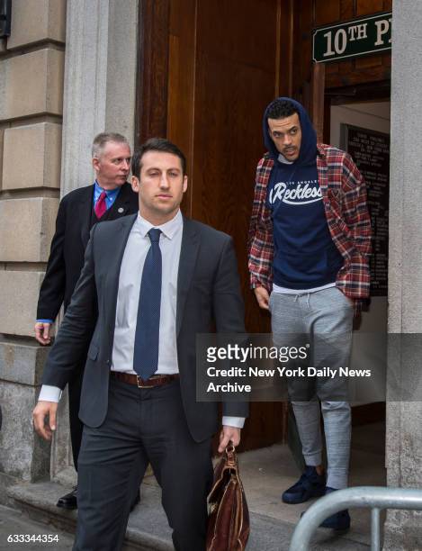 Star Matt Barnes , who is being accused of choking a woman and then punching out the woman's boyfriend inside the a Chelsea club Avenue, walks out...
