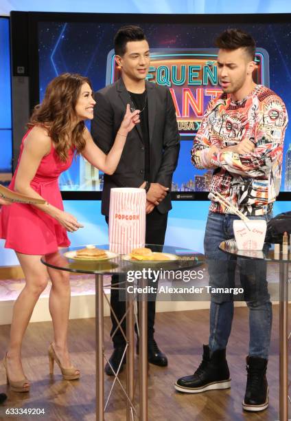 Bianca Marroquin, Luis Coronel and Prince Royce are seen on the set of "Despierta America" to promote the television show "Pequenos Gigantes USA" at...