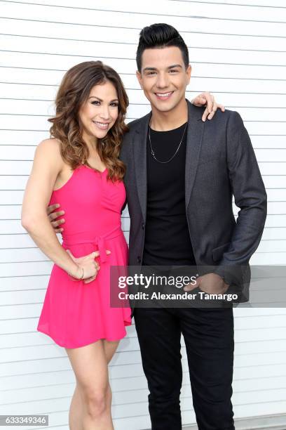 Bianca Marroquin and Luis Coronel are seen on the set of "Despierta America" to promote the television show "Pequenos Gigantes USA" at Univision...