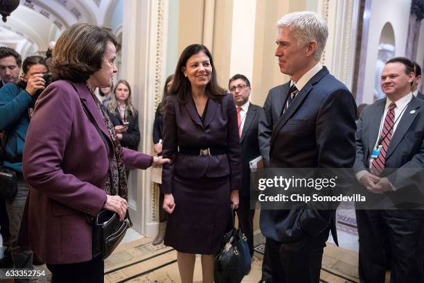 Former Republican senator Kelly Ayotte introduces U.S. Supreme Court nominee Judge Neil Gorsuch to Senate Judiciary Committee ranking member Sen....