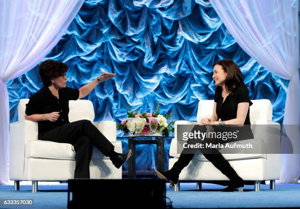 Journalist Kara Swisher and COO of Facebook Sheryl Sandberg speak at the Watermark Conference for Women at San Jose Convention Center on February 1,...