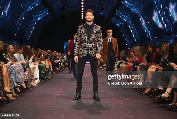 Jason Dundas showcases designs on the runway at the David Jones Autumn Winter 2017 Collections Launch at St Mary's Cathedral Precinct on February 1,...