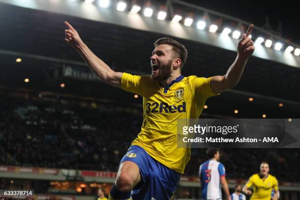 Stuart Dallas of Leeds United celebrates after scoring a goal to make it 0-1 during the Sky Bet Championship match between Blackburn Rovers and Leeds...