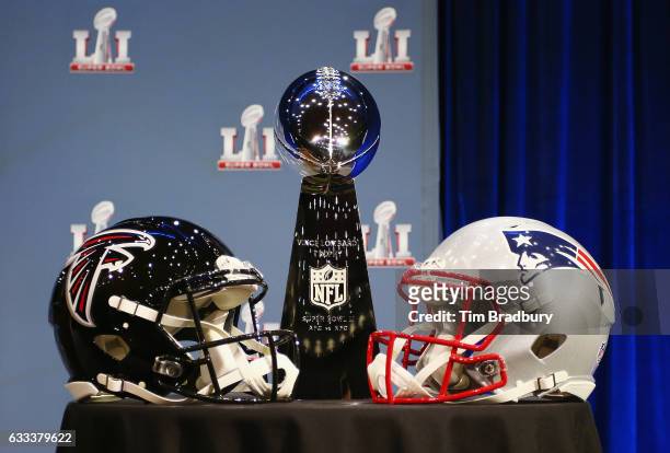The Vince Lombardi Trophy is seen prior to a press conference with NFL Commissioner Roger Goodell at the George R. Brown Convention Center on...