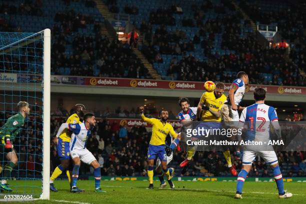 Pontus Jansson of Leeds United scores a goal to make it 1-2 during the Sky Bet Championship match between Blackburn Rovers and Leeds United at Ewood...