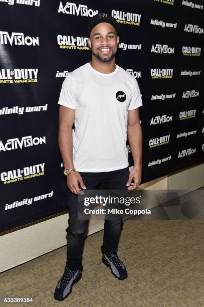 Pro football players Golden Tate and Joey Bosa play Call of Duty: Infinite Warfare Sabotage DLC with Hike the Gamer on February 1, 2017 in Houston,...