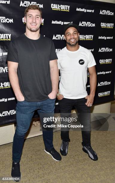 Pro football players Golden Tate and Joey Bosa play Call of Duty: Infinite Warfare Sabotage DLC with Hike the Gamer on February 1, 2017 in Houston,...