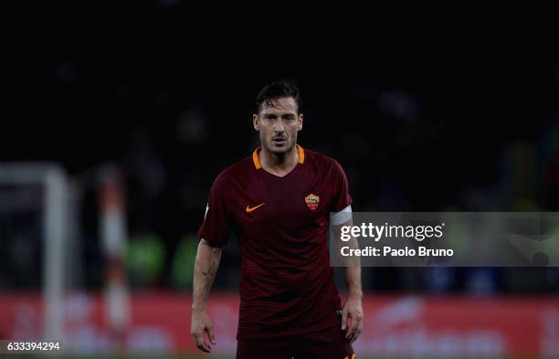 Francesco Totti of AS Roma looks on during the Serie A match between AS Roma and AC Cesena on February 1, 2017 in Rome, Italy.