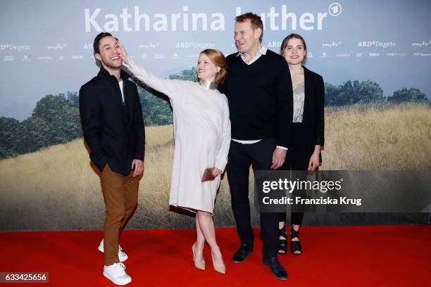 Ludwig Trepte, Karoline Schuch, Devid Striesow and Mala Emde attend the 'Katharina Luther' Premiere at Franzoesische Friedrichstadtkirche in Berlin...