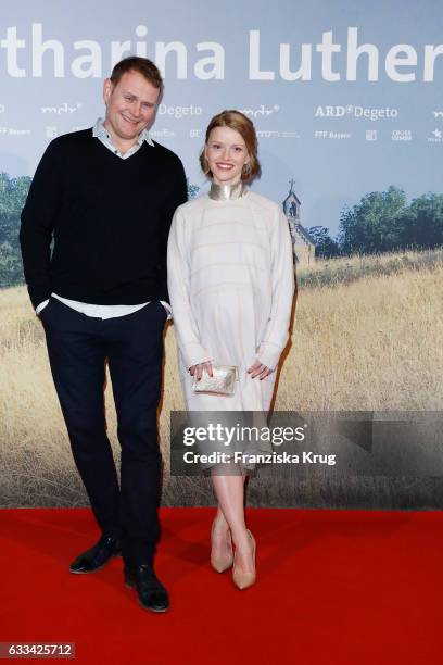 Devid Striesow and Karoline Karoline Schuch attend the 'Katharina Luther' Premiere at Franzoesische Friedrichstadtkirche in Berlin on February 1,...