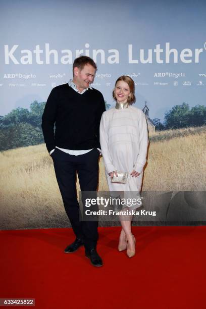 Devid Striesow and Karoline Karoline Schuch attend the 'Katharina Luther' Premiere at Franzoesische Friedrichstadtkirche in Berlin on February 1,...