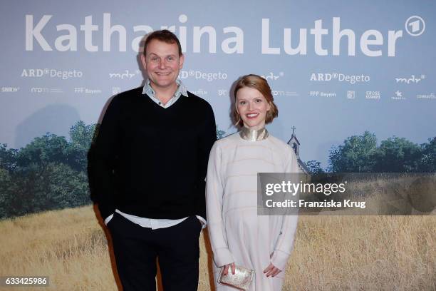 Devid Striesow and Karoline Karoline Schuch attend the 'Katharina Luther' Premiere at Franzoesische Friedrichstadtkirche in Berlin on February 1,...