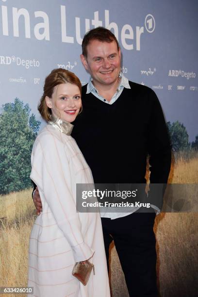 Devid Striesow and Karoline Karoline Schuch attend the 'Katharina Luther' Premiere at Franzoesische Friedrichstadtkirche in Berlin on February 1,...