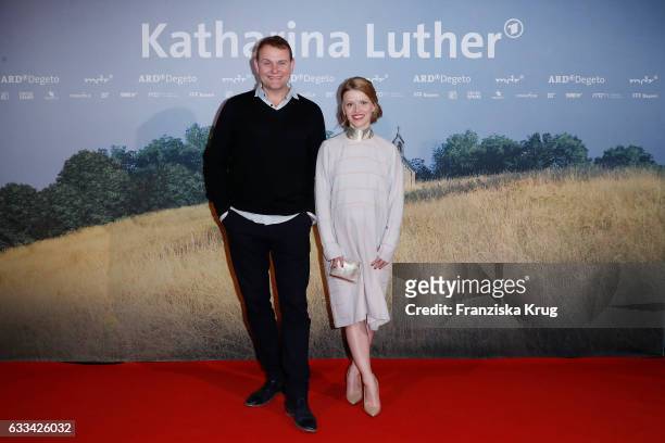Devid Striesow and Karoline Karoline Schuch attend the 'Katharina Luther' Premiere at Franzoesische Friedrichstadtkirche in Berlin on February 1,...