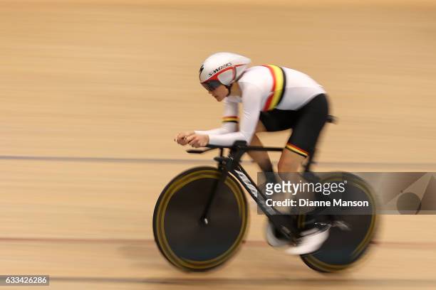 Jaime Nielsen of Waikato Bay of Plenty sets a new national record in the Elite Women 3000m Individual Pursuit during the New Zealand Track Nationals...