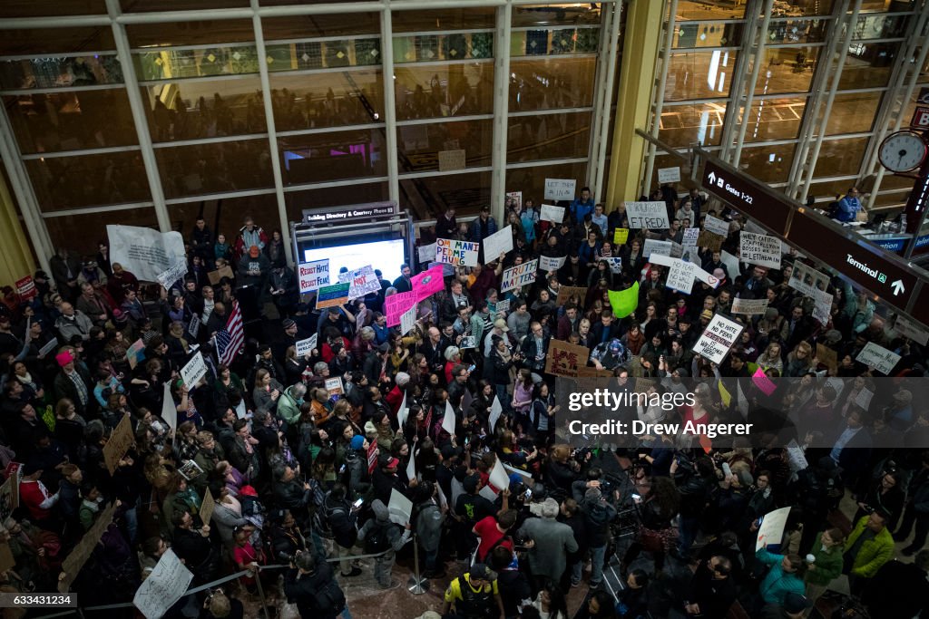 Demonstration Held At Reagan National Airport Against Trump's Recent Immigration Policy