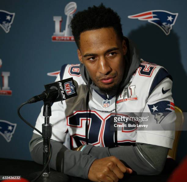 Logan Ryan of the New England Patriots answers questions during Super Bowl LI media availability at the J.W. Marriott on February 1, 2017 in Houston,...