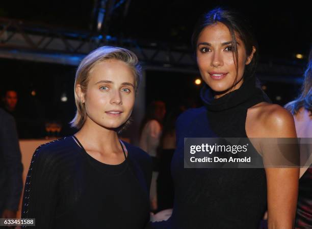 Tessa James and Pia Miller pose just after the runway show at the David Jones Autumn Winter 2017 Collections Launch at St Mary's Cathedral Precinct...