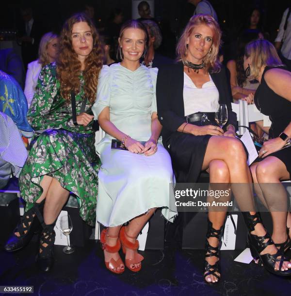 Bianca Spender, Lara Worthington and Kit Willow Pogornik sit front row just prior to the runway show at the David Jones Autumn Winter 2017...