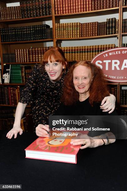 Karen Elson and Grace Coddington attend Grace Coddington Signs Copies Of "Grace Coddington: The American Vogue Years" at Strand Bookstore on February...
