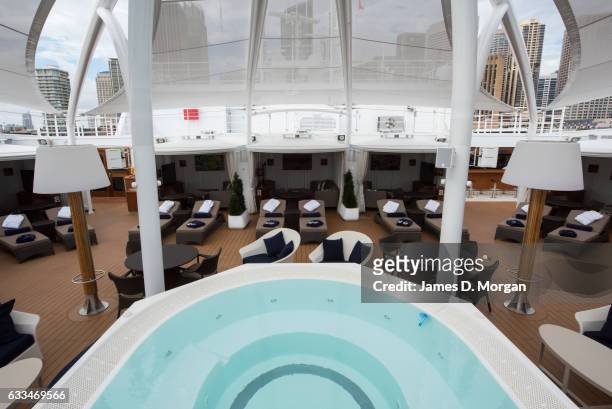 The "Retreat" onboard Seabourn Encore; a luxury private area with 15 private cabanas on February 2, 2017 in Sydney, Australia. The Seabourn Encore is...