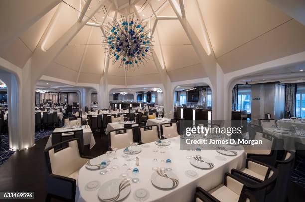 The Restaurant" fine dining venue on Seabourn Encore on February 2, 2017 in Sydney, Australia. The Seabourn Encore is the newest and most luxurious...