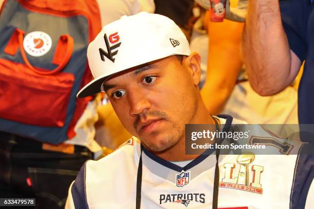 New England Patriots wide receiver Michael Floyd answers questions from the media during the New England Patriots Press Conference on February 02 at...