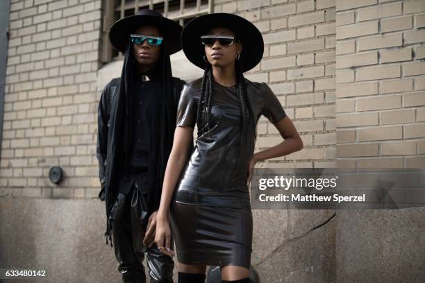Stevie Boi and Nicole Watson are seen attending Patrik Ervell/You As/John Elliott wearing SB shades with Stevie's own brand clothing on February 1,...