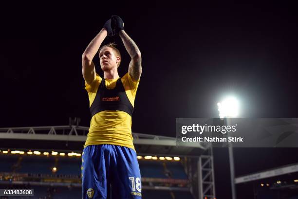 Pontus Jansson of Leeds United acknowledges the fans after the Sky Bet Championship match between Blackburn Rovers and Leeds United at Ewood Park on...