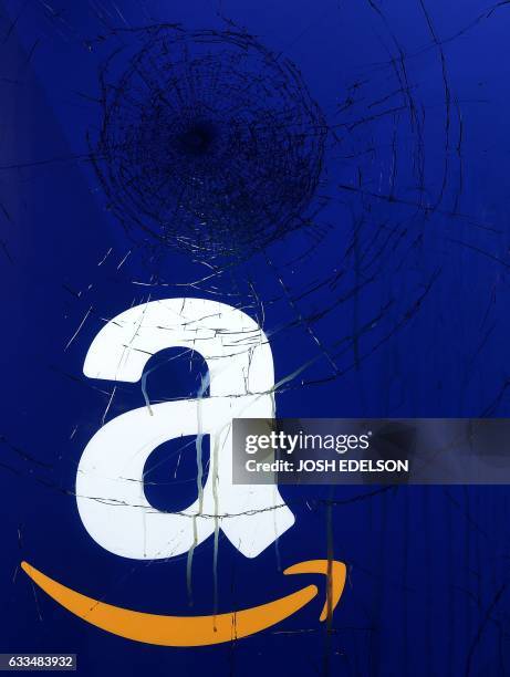Store is seen vandalised on the University of California Berkeley campus during a protest in Berkeley, California on February 1, 2017. - Violent...