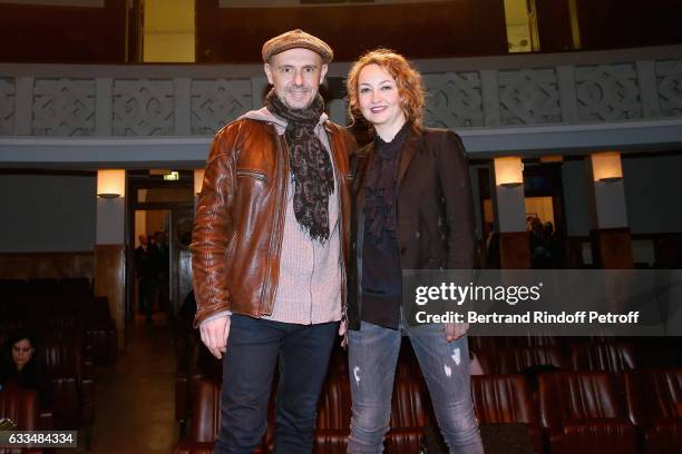 New owners of the "Theatre de la Tour Eiffel", Christelle Chollet and her husband Remy Caccia attend Jacqueline Franjou receives the 'Commemorative...