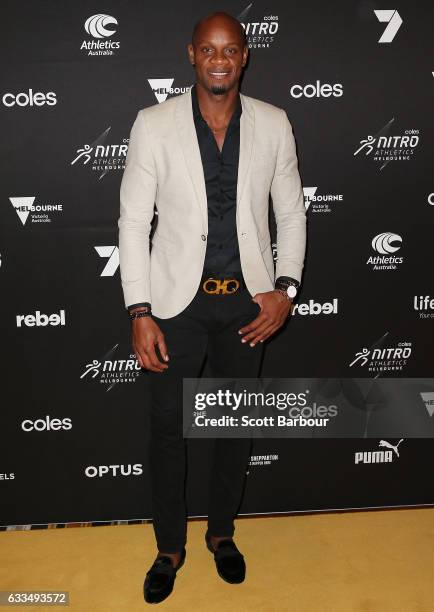 Asafa Powell arrives ahead of the Nitro Athletics Gala Dinner at Crown Palladium on February 2, 2017 in Melbourne, Australia.