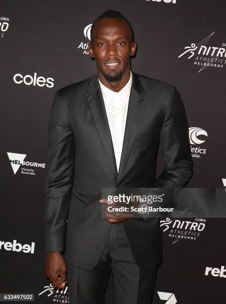 Usain Bolt arrives during the Nitro Athletics Gala Dinner at Crown Palladium on February 2, 2017 in Melbourne, Australia.
