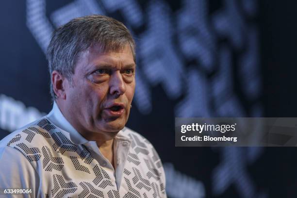 Guenter Butschek, chief executive officer of Tata Motors Ltd., speaks during a news conference in Mumbai, India, on Thursday, Feb. 2, 2017. Tata...