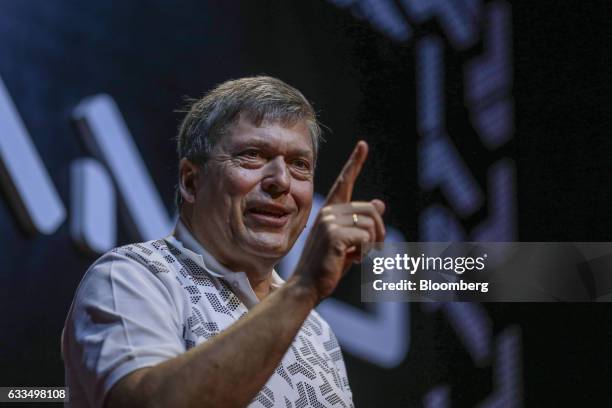 Guenter Butschek, chief executive officer of Tata Motors Ltd., gestures while speaking during a news conference in Mumbai, India, on Thursday, Feb....