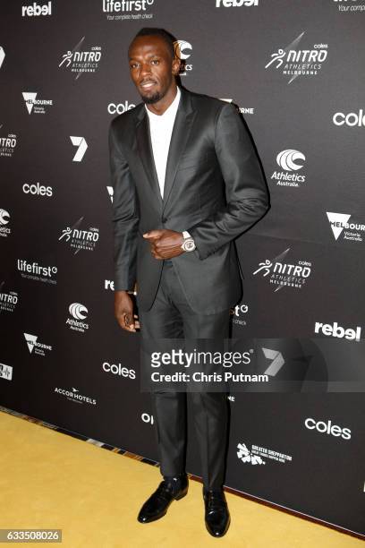Usain Bolt arrives for the Nitro Athletics Melbourne Gala Dinner on February 2, 2017 in Melbourne, Australia. PHOTOGRAPH BY Chris Putnam /