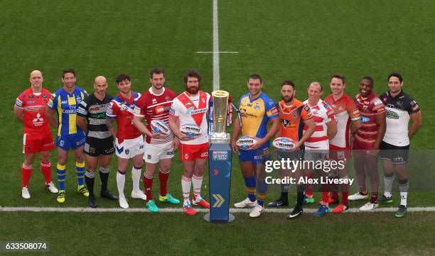 Super League players Michael Dobson of Salford Red Devils, Kurt Gidley of Warrington Wolves, Danny Houghton of Hull FC, Scott Grix of Wakefield...