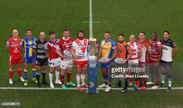 Super League players Michael Dobson of Salford Red Devils, Kurt Gidley of Warrington Wolves, Danny Houghton of Hull FC, Scott Grix of Wakefield...
