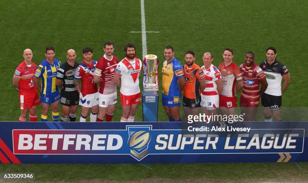 Super League players Michael Dobson of Salford Red Devils, Kurt Gidley of Warrington Wolves, Danny Houghton of Hull FC, Scott Grix of Wakefield...