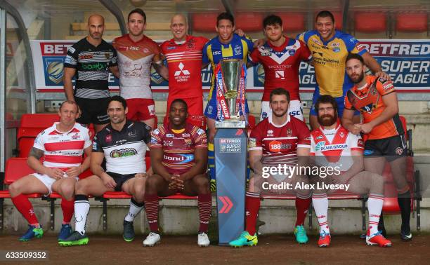 Super League players Michael Dobson of Salford Red Devils, Kurt Gidley of Warrington Wolves, Danny Houghton of Hull FC, Scott Grix of Wakefield...