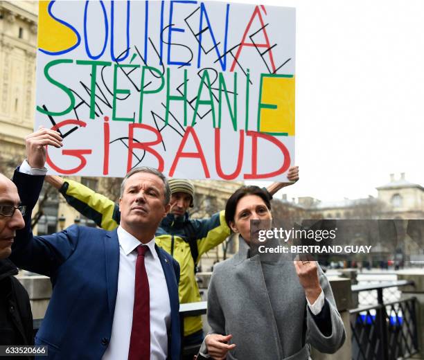 French militant Jean-Baptiste Redde aka Voltuan demonstrates in support of whistleblower Stephanie Gibaud , a former employee of banking group UBS as...
