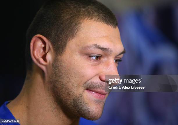 Ryan Hall of Leeds Rhinos faces the media during the Rugby League 2017 Season Launch at Leigh Sports Village on February 2, 2017 in Leigh, Greater...