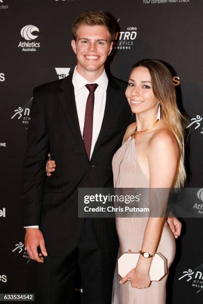 Alex Hartmann and guest seen arriving for the Nitro Athletics Melbourne Gala Dinner on February 2, 2017 in Melbourne, Australia. PHOTOGRAPH BY Chris...