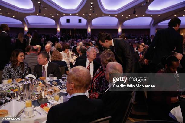 Secretary of State Rex Tillerson talks with White House senior advisor Jared Ksuhner while Jordan's King Abdullah speaks with his wife Queen Rania at...