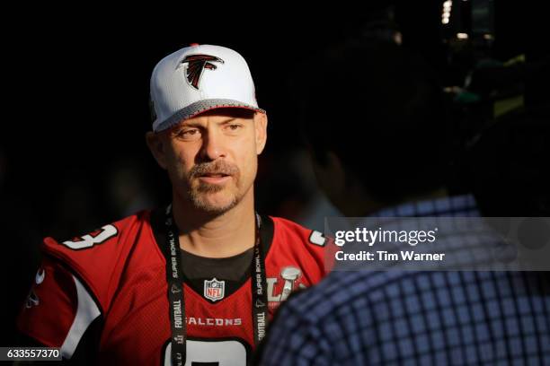 Matt Bryant of the Atlanta Falcons speaks with the media during the Super Bowl LI press conference on February 2, 2017 in Houston, Texas.
