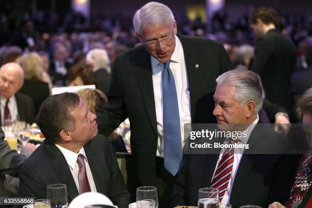 Senator Roger Wicker, a Republican from Mississippi, center, speaks with Rex Tillerson, U.S. Secretary of State, right, and Jordan's King Abdullah...