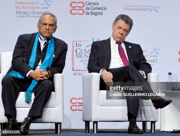 Nobel Peace laureates Colombian President Juan Manuel Santos and former Timor-Leste president Jose Ramos-Horta attend the opening ceremony of the...
