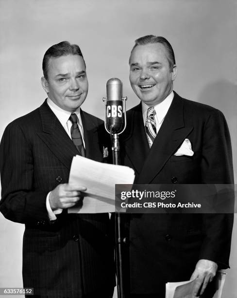 Radio comedy talent, The Stroud Twins, pose on April 28, 1947 in New York, NY. The Stroud Twins were regulars on "The Vaughn Monroe Show" .