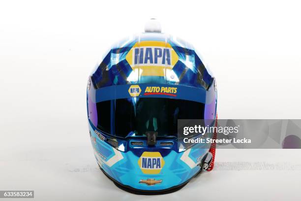 The helmet of Monster Energy NASCAR Cup Series driver Chase Elliott is seen during the 2017 Media Tour at the Charlotte Convention Center on January...