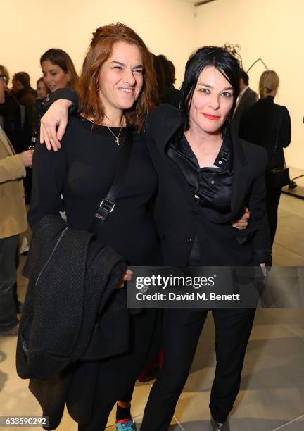 Tracey Emin and Sue Webster attend the Private View of 'Sticks with Dicks and Slits' by Tim Noble and Sue Webster at Blain|Southern on February 2,...